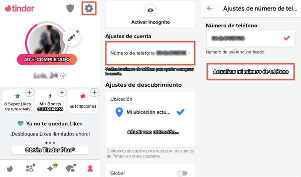 cambiar contrasena de tinder mediante numero telefonico