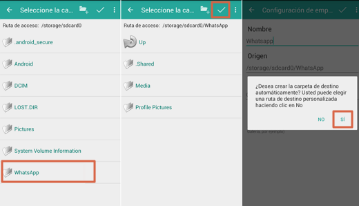 como cambiar el lugar de almacenamiento de whatsapp con foldermount paso 3