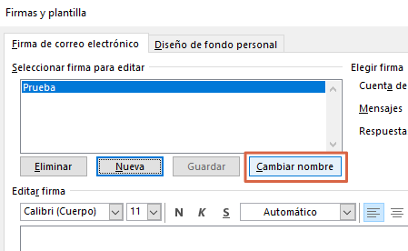 editar una firma desde la version de outlook para windows