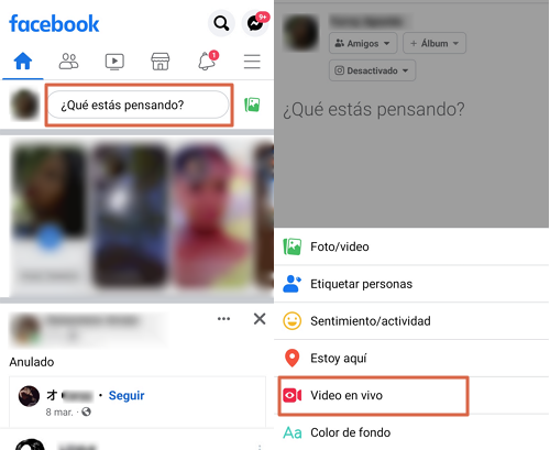 pasos a seguir para transmitir por facebook live desde el smartphone paso 2