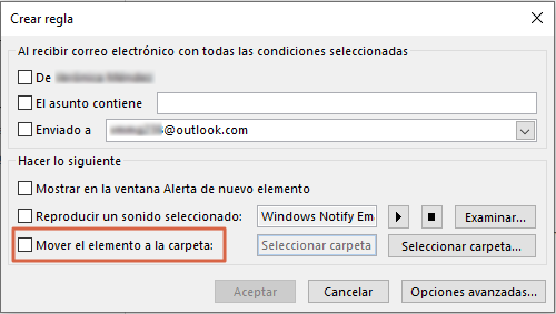 pasos para que los correos se envien a una carpeta especifica en microsoft outlook paso 4