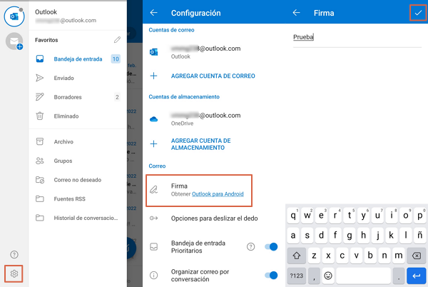 poner una firma en outlook desde la aplicacion movil